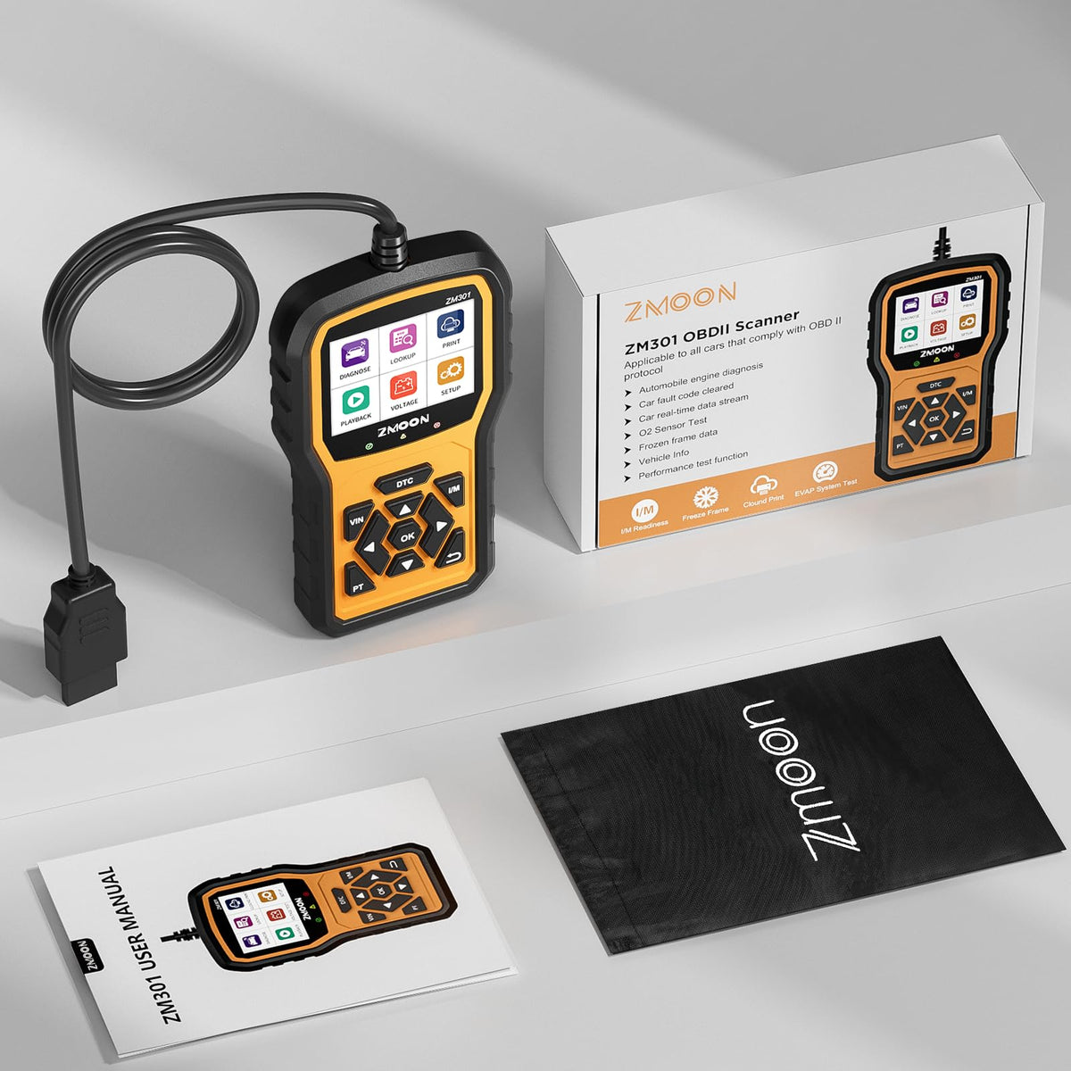Zmoon ZM301 next to a hand to show compact size and portable convenience