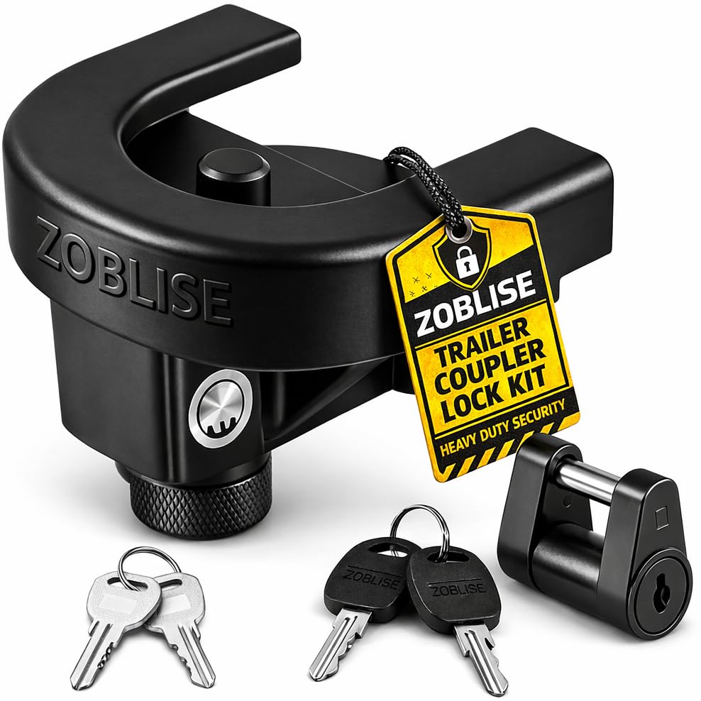 Zoblise front view of hitch lock showing sturdy design and visible deterrent