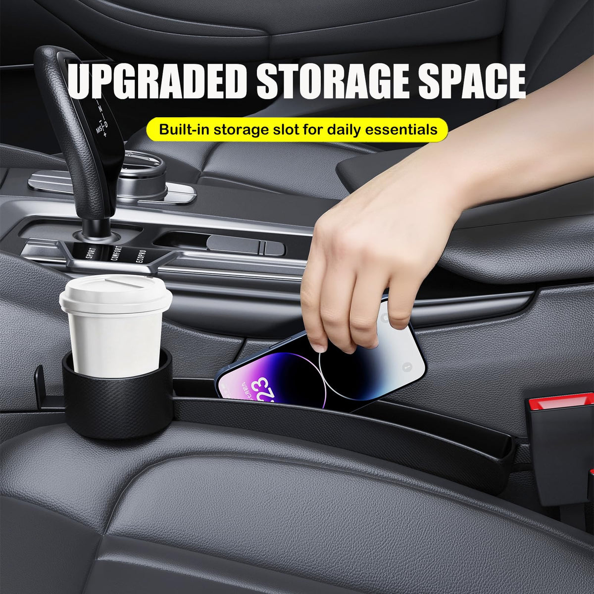 ZOCARTO installed on passenger side showing added cup holder convenience