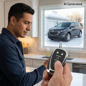 ZODCCHSP fob placed on vehicle console illustrating compatibility with Equinox controls