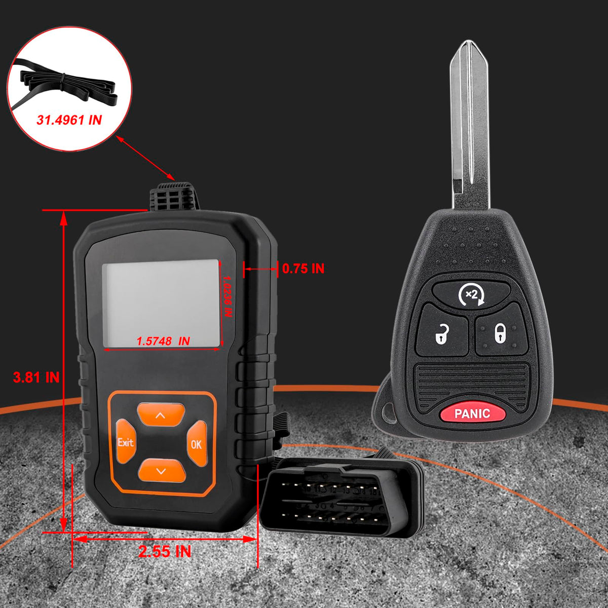 ZODCCHSP remote inserted in OBD port illustrating simple at-home programming