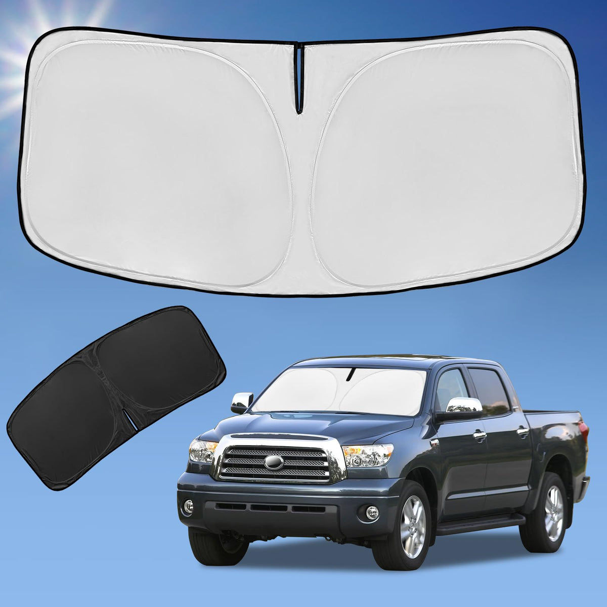 ZOIBV front installed on Tundra windshield showing full coverage and sun reduction