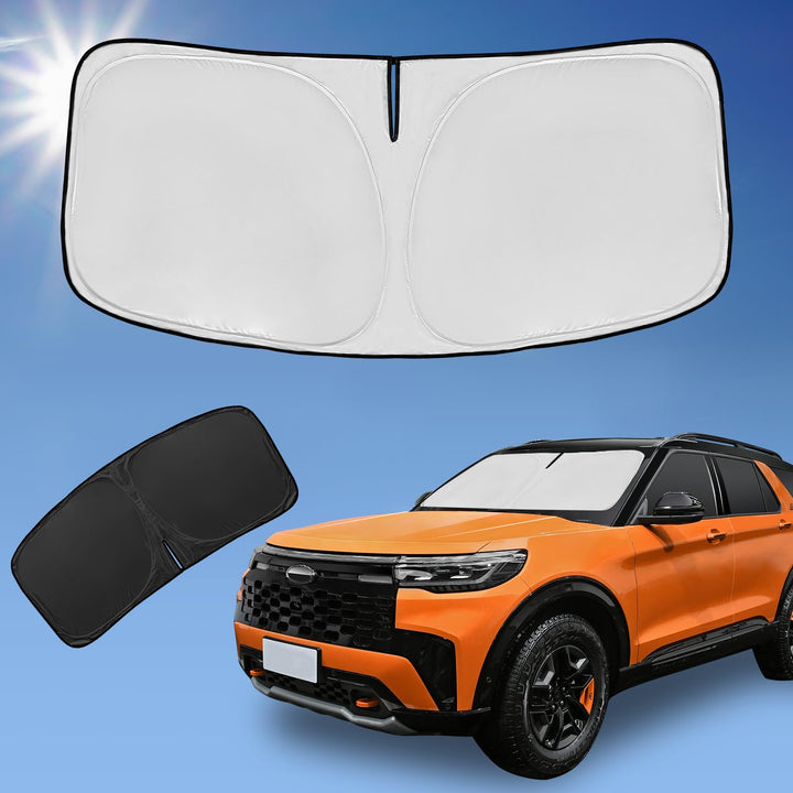 ZOIBV front view of sunshade packaging showing fit and benefits