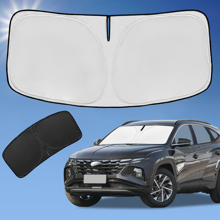 ZOIBV front view of sun shade on windshield showing full fit and protection