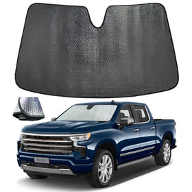 ZOIBV front view on Silverado windshield showing full coverage and cooling benefit