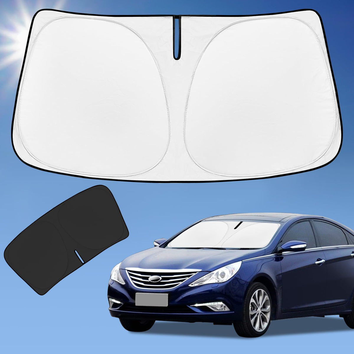 ZOIBV front view of custom-fit shade showing complete windshield coverage and cooling benefit
