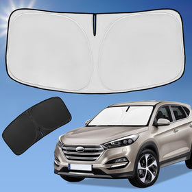 ZOIBV front view sunshade installed shows full windshield coverage and temperature reduction