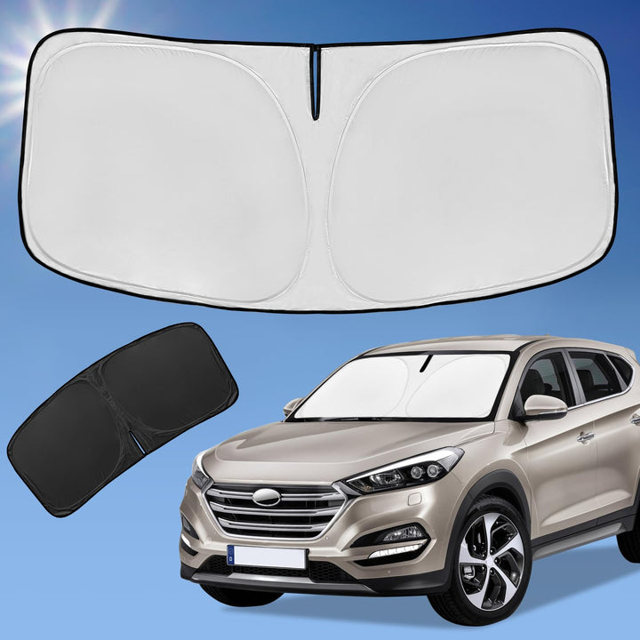 ZOIBV front view sunshade installed shows full windshield coverage and temperature reduction