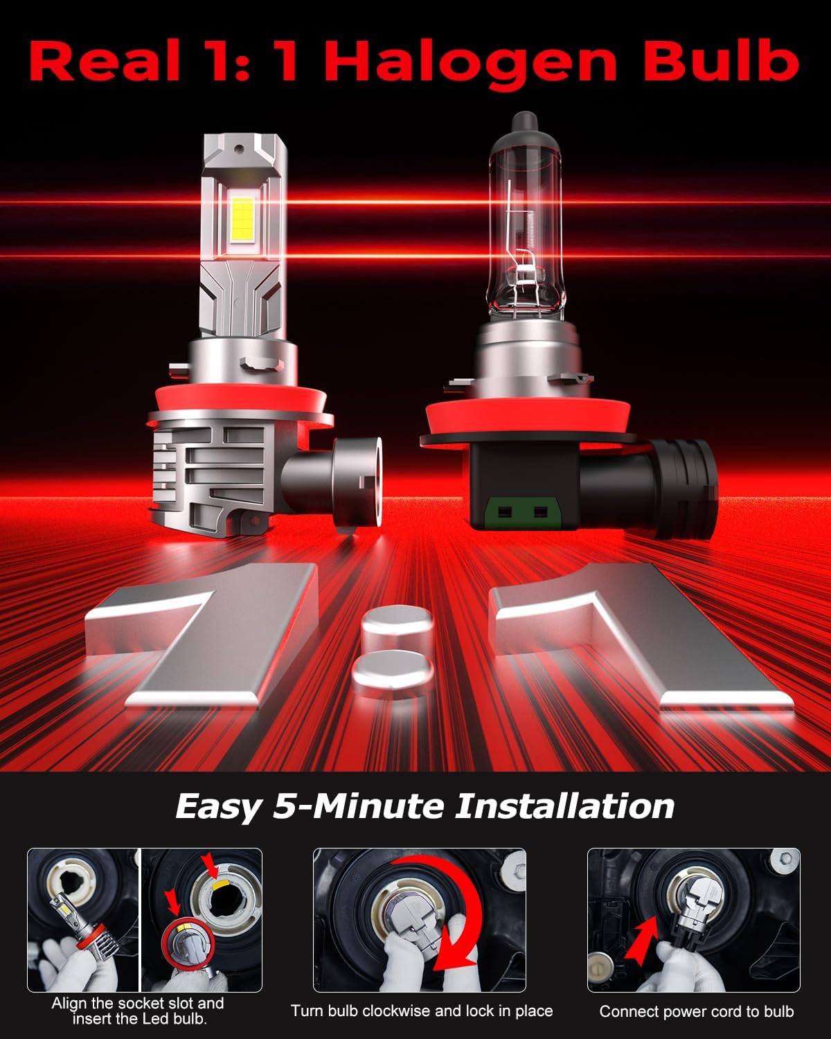 ZONBEAM bulb installed in fog housing demonstrating easy plug-and-play benefit