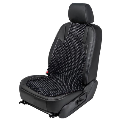 ZONETECH front view of black beaded seat cushion showing coverage and support