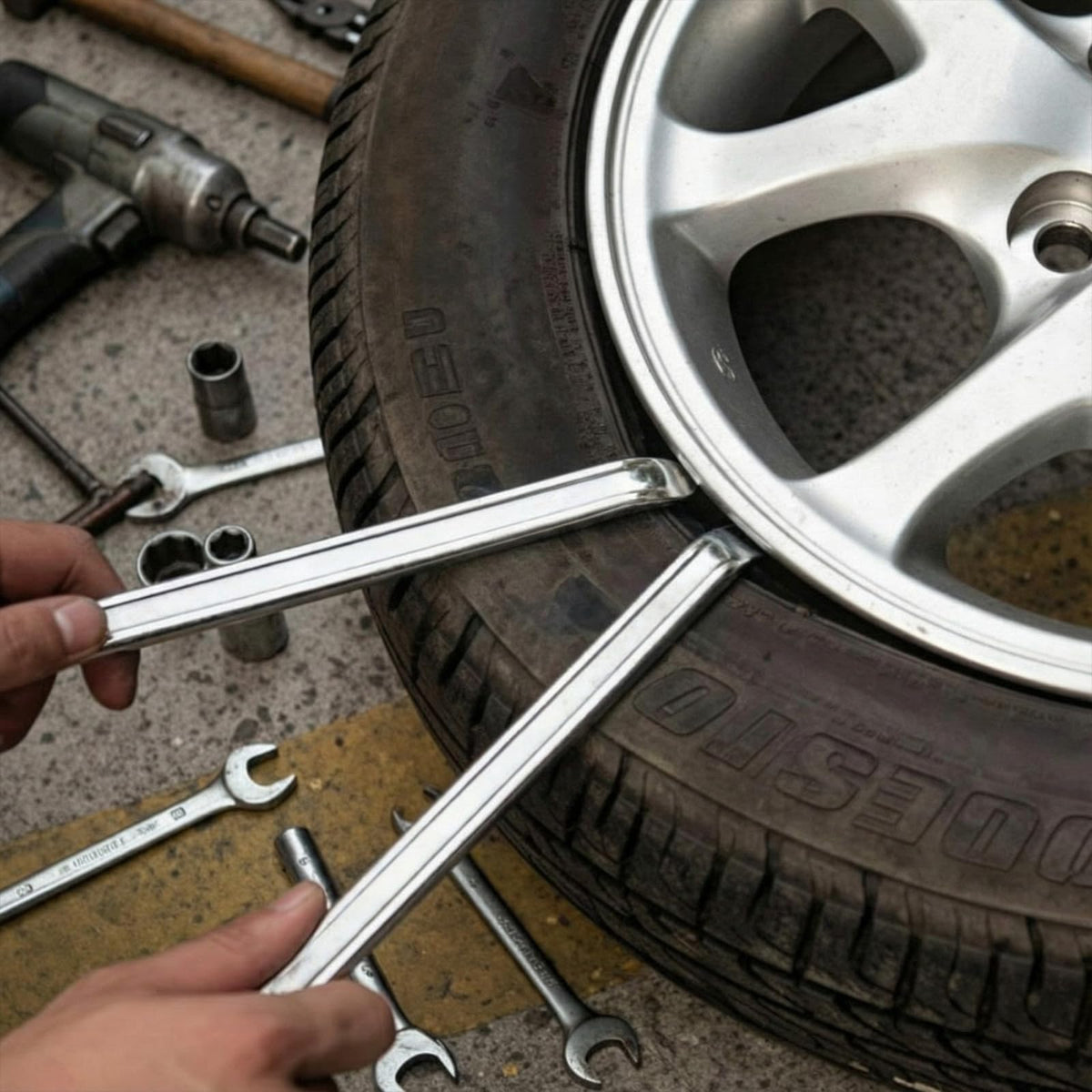 Zonon tire spoon prying a motorcycle tire showing quicker roadside repairs