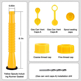 Zoolowua scale comparison with common gas cans, shows 8.1-inch spout length advantage