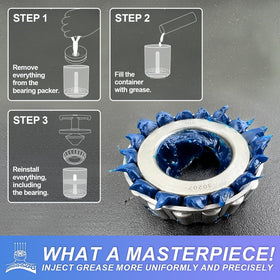 ZOOYL bearing packer beside a ruler to show scale and compatibility with common bearing sizes