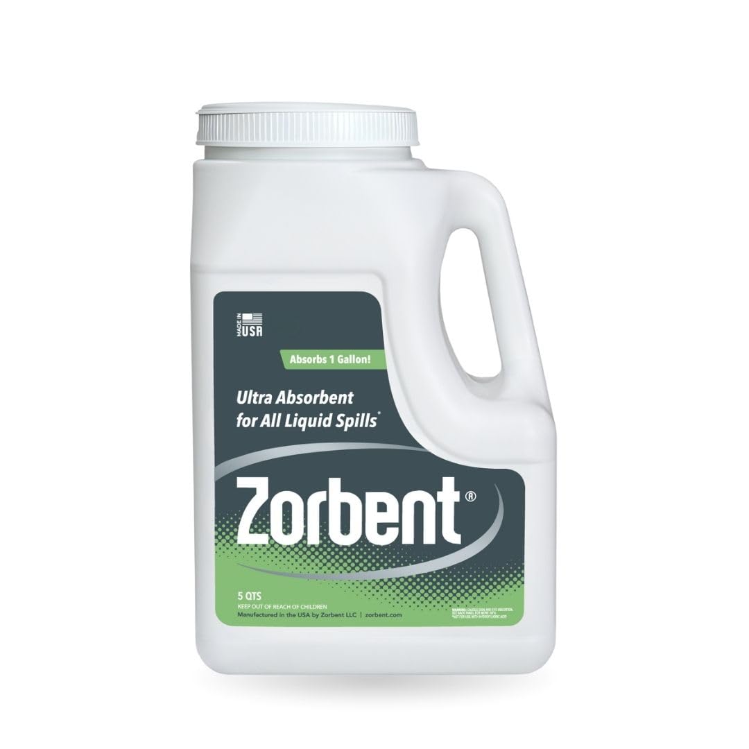 Zorbent 5-quart jug front view showing label and handle benefit quick access
