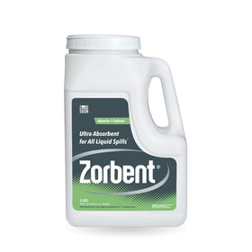 Zorbent 5-quart jug front view showing label and handle benefit quick access