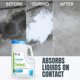 Zorbent being poured on a spill demonstrating quick containment benefit