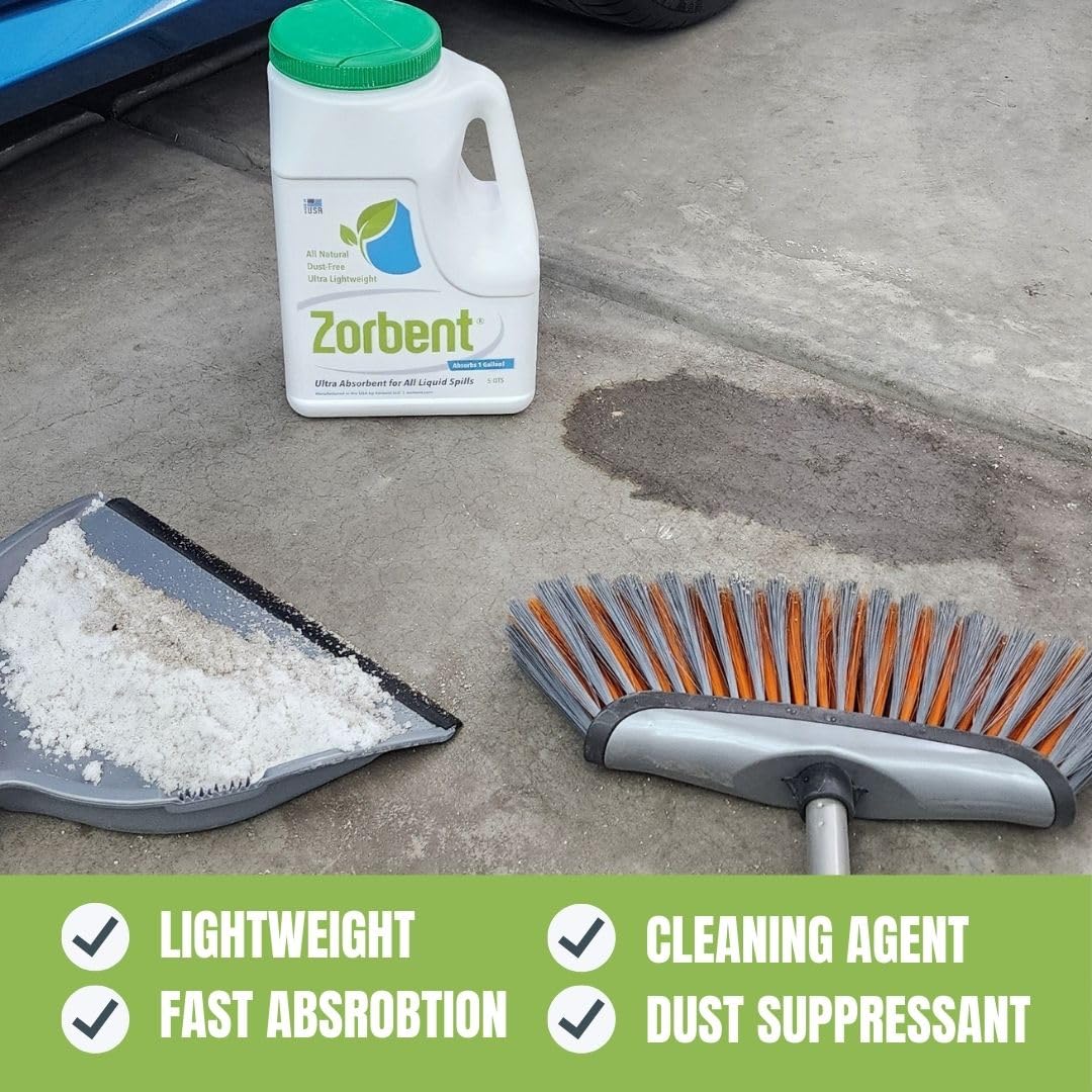 Zorbent absorbing workshop grease to speed cleanup and safety