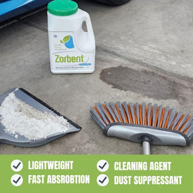 Zorbent absorbing workshop grease to speed cleanup and safety
