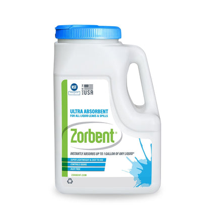 Zorbent front container showing product branding and compact design benefits