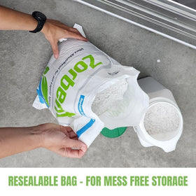 Zorbent label close-up highlighting non-toxic and absorbency claims