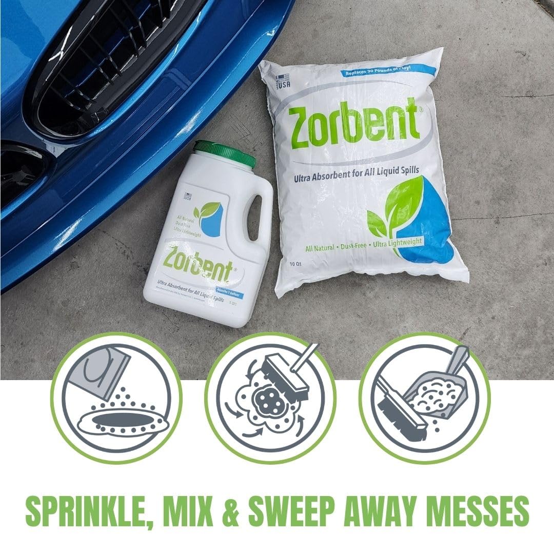 Zorbent 10-quart bag next to measured container showing capacity