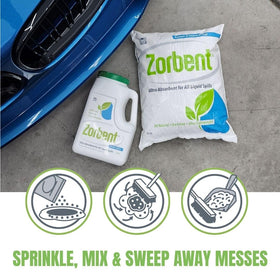 Zorbent 10-quart bag next to measured container showing capacity