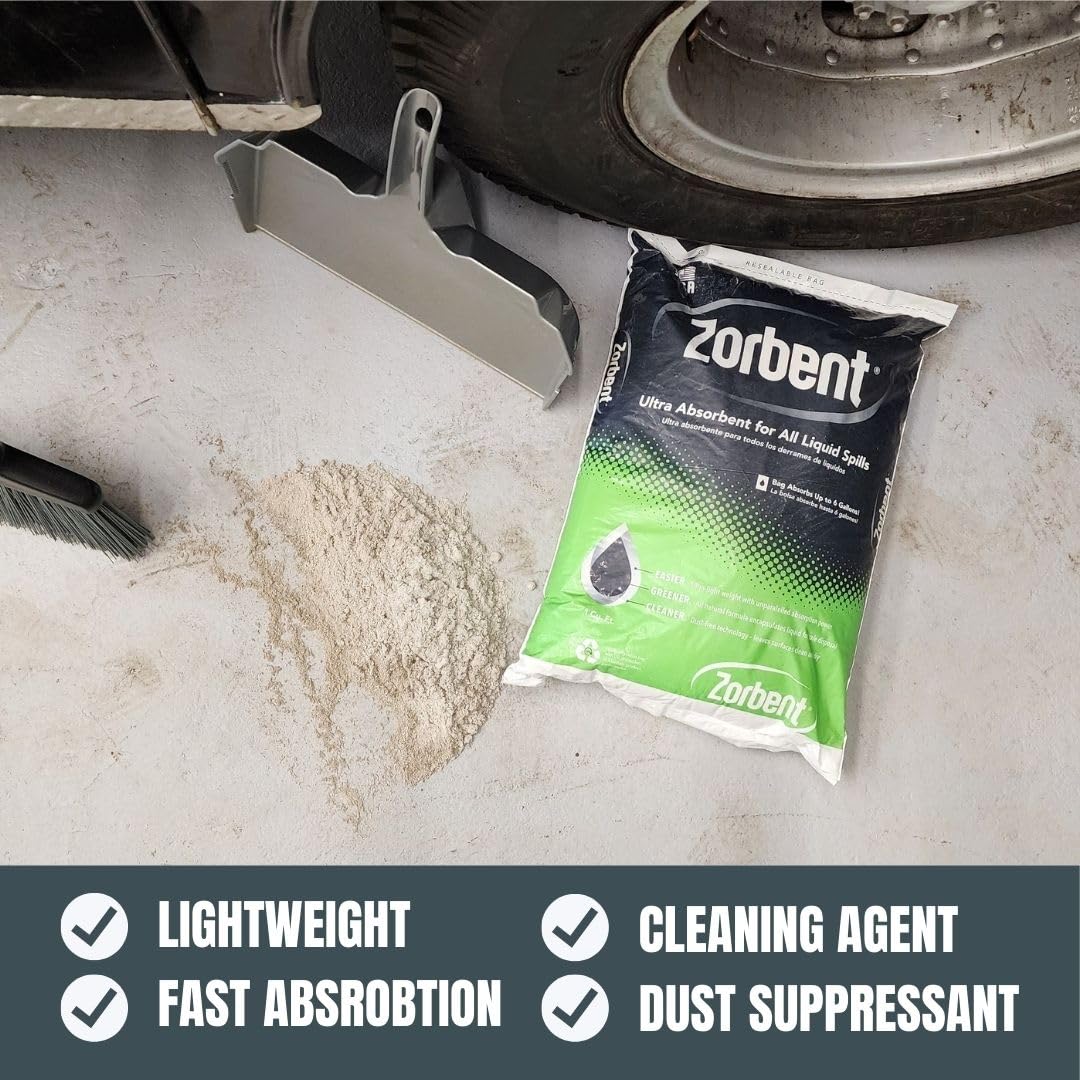 Zorbent being swept into dustpan after binding liquid for easy removal