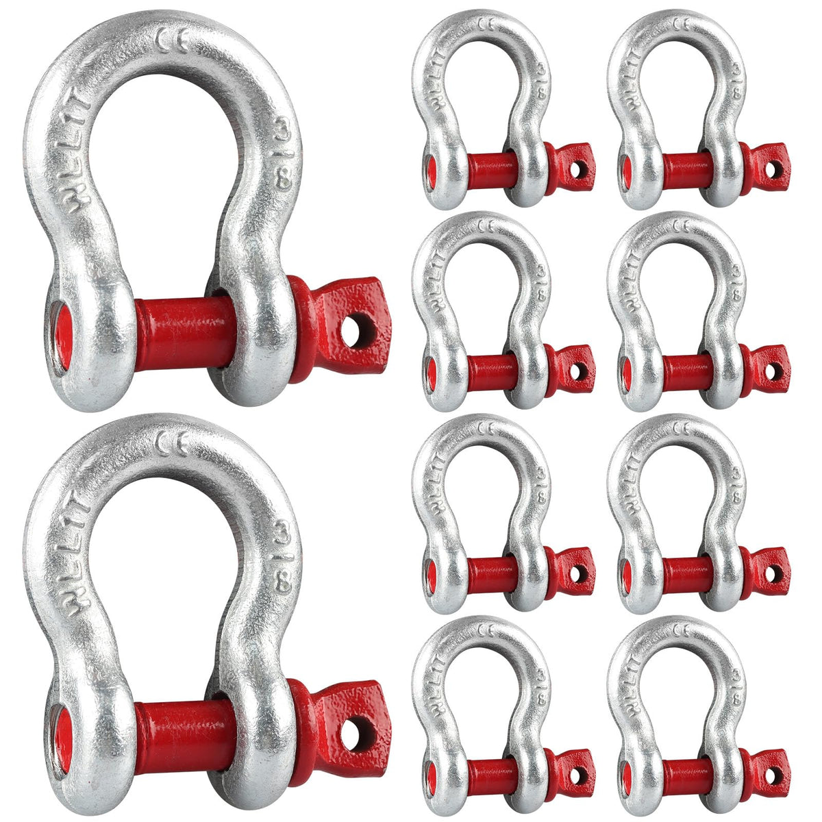 ZORUNNA front view of 10-piece shackle pack showing durable connectors and clear labeling