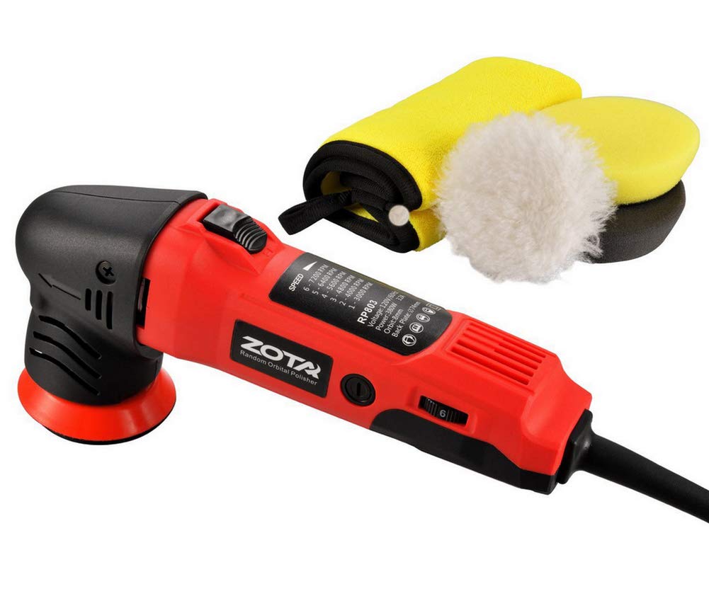 ZOTA mini orbital polisher front angle showing compact design and control