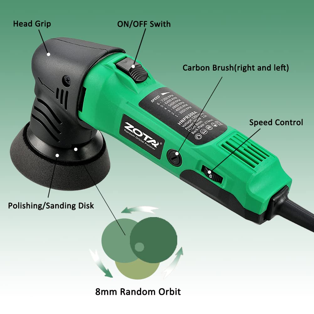 ZOTA polisher close-up of durable gear housing highlighting low-vibration operation benefit