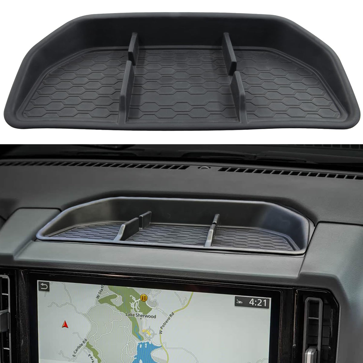 ZOXOQ front view of dash organizer showing neat storage and quick access