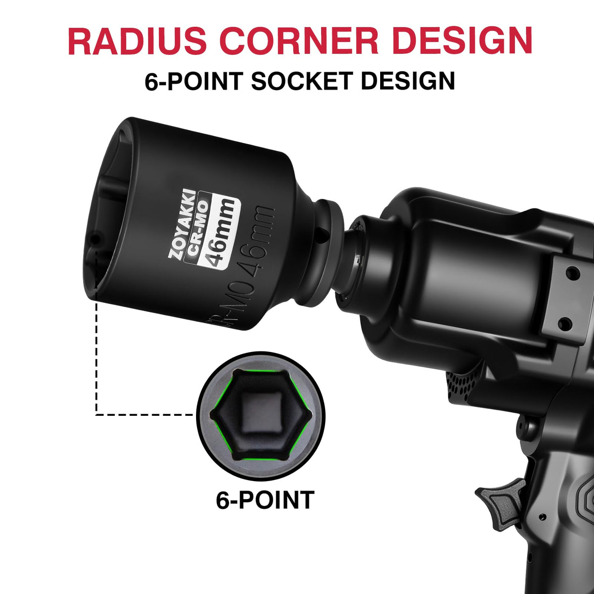 ZOYAKKI deep-well side profile showing reach for recessed nuts benefit