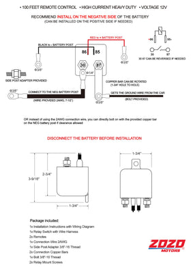 ZOZOMOTORS relay mounted on battery negative side for theft deterrence