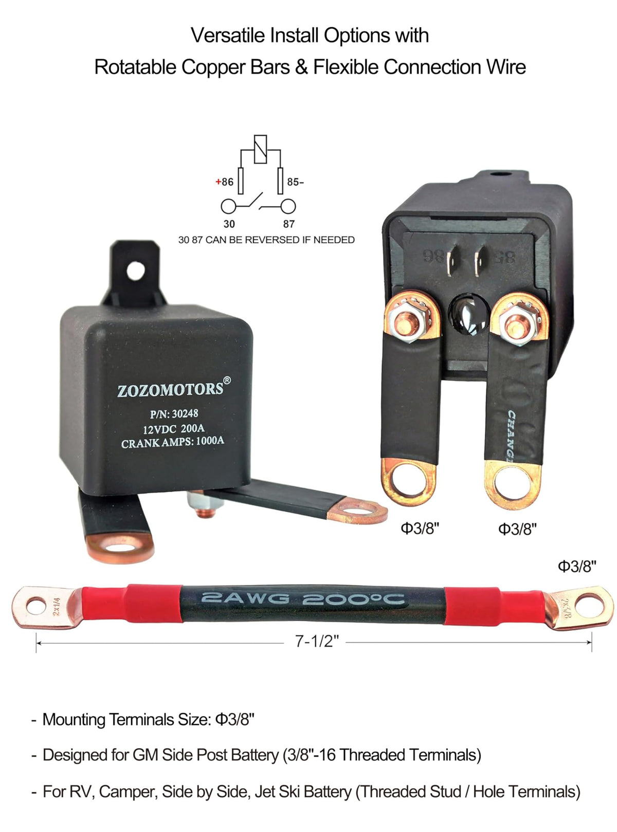 ZOZOMOTORS side-post adapter close-up illustrating secure side-post fit