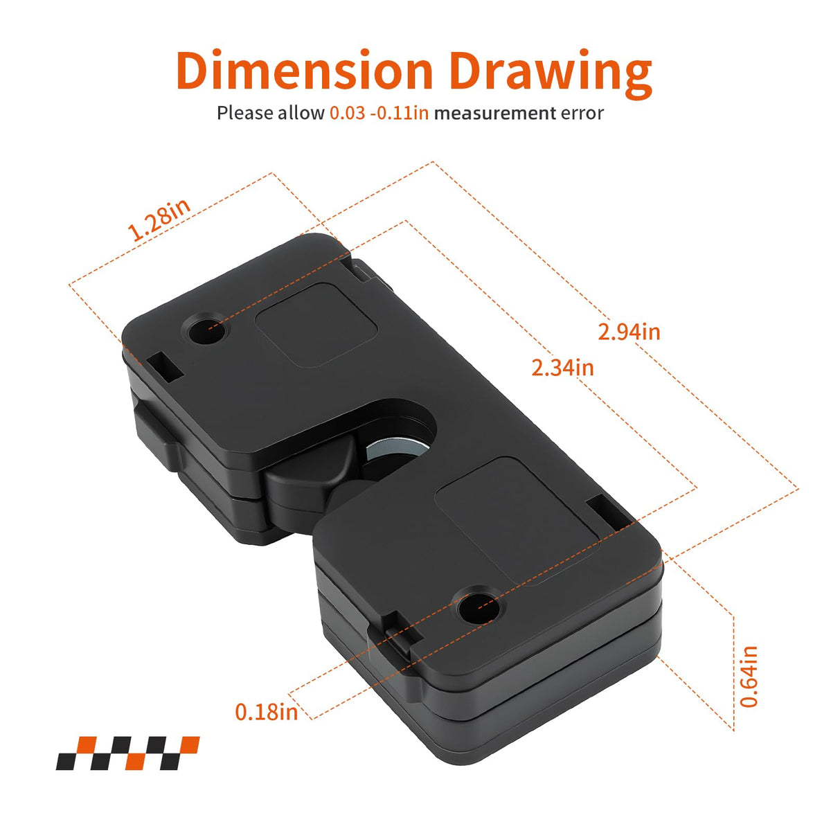 zozoye latch shown next to ruler illustrating compact, OEM-fit dimensions