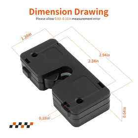 zozoye latch shown next to ruler illustrating compact, OEM-fit dimensions