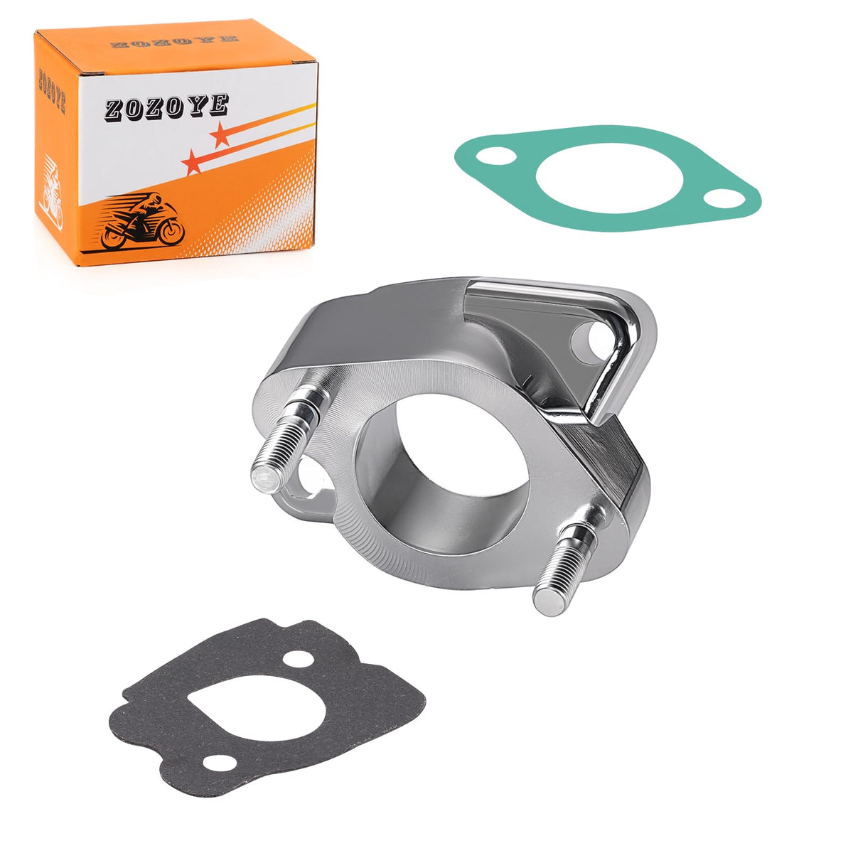 zozoye carburetor spacer front view showing machined ports and durable finish