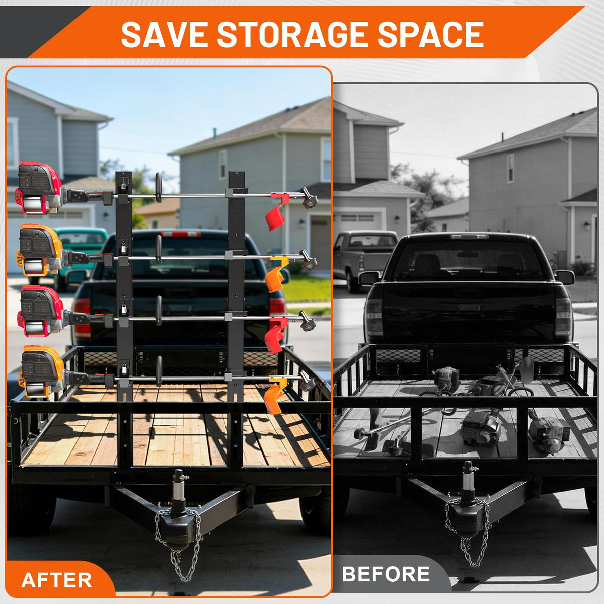 ZSLTLDU rack loaded with string trimmers demonstrating secure transport benefit
