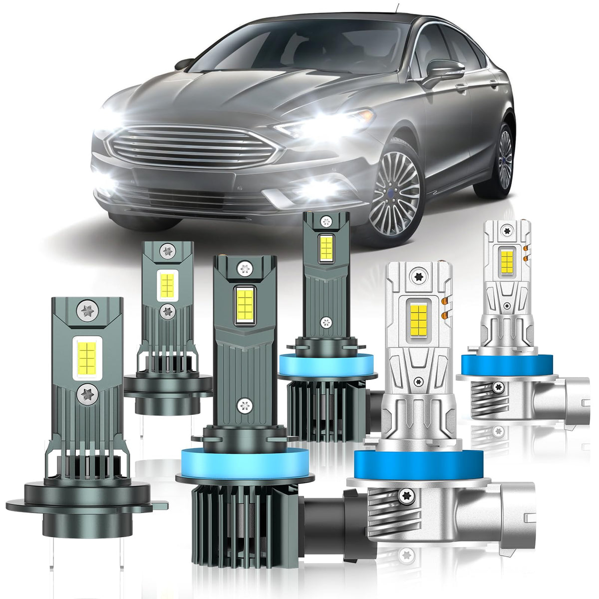 ZSTOPCL front packaging showing six-bulb kit and compatibility with Ford Fusion, clear benefits