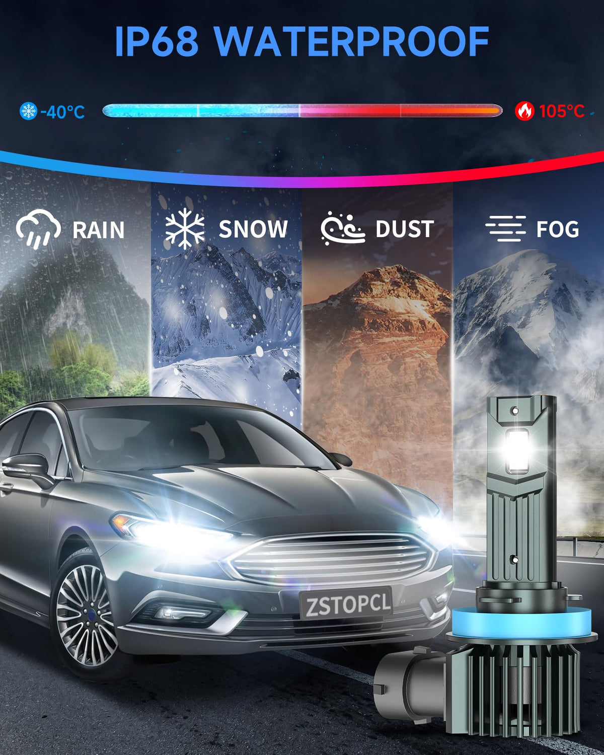 ZSTOPCL lit on a Fusion at night in urban setting emphasizing improved nighttime visibility