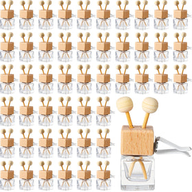 Zubebe front view of 60 clear glass diffuser bottles showing bulk quantity and clips