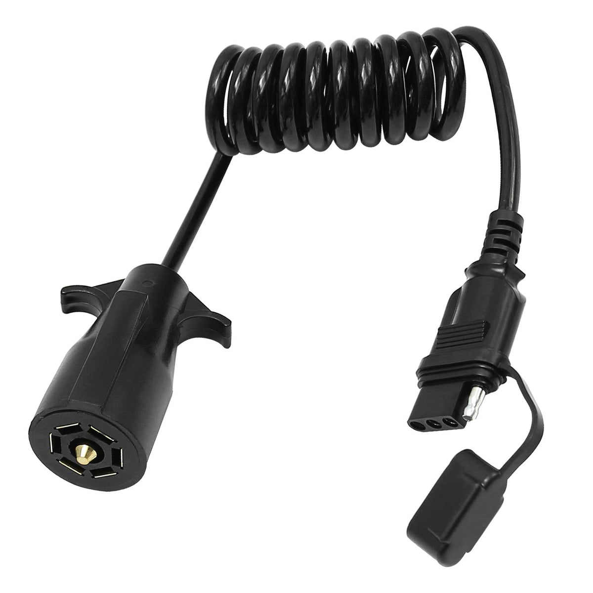 ZUDKSUY 7-pin round plugged into vehicle socket illustrating secure, plug-and-play connection