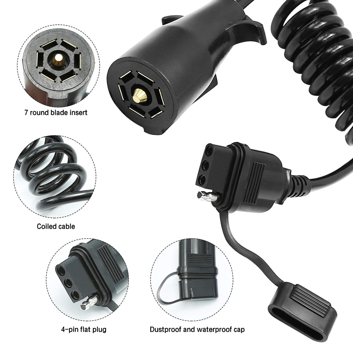 ZUDKSUY coiled cable fully stretched to demonstrate 5 ft reach for flexible towing connections