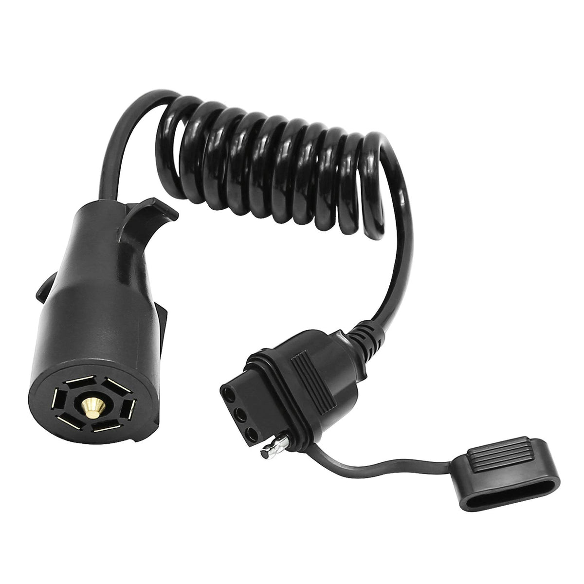 ZUDKSUY front view of 7-to-4 adapter showing both plugs and compact coil for easy storage