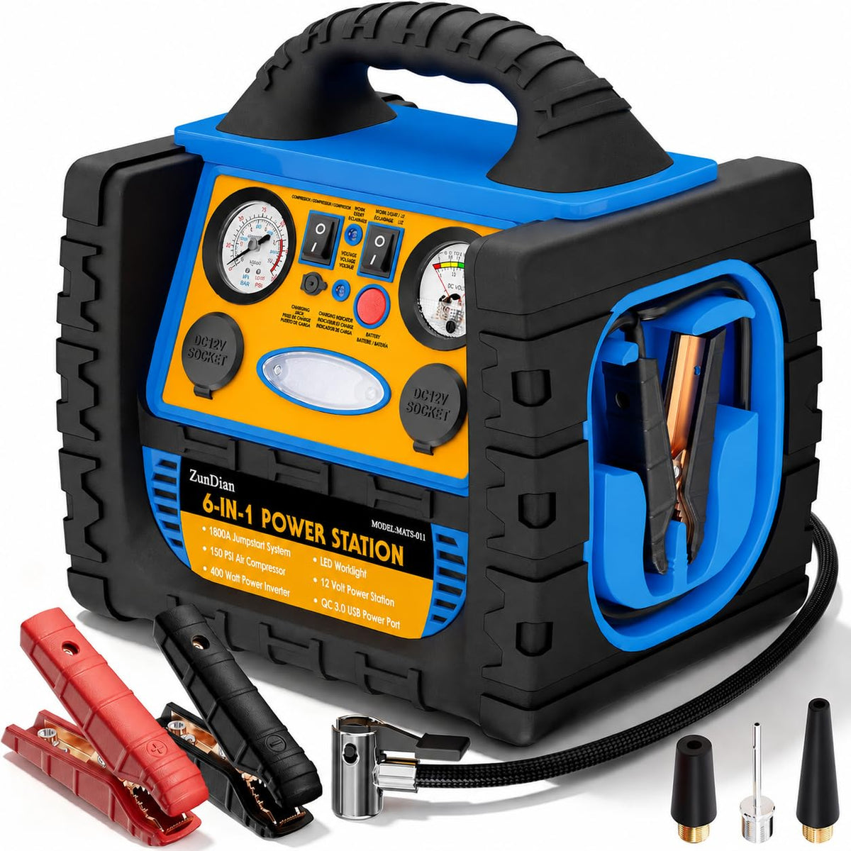ZunDian front view of jump starter showing compact design and portability benefit