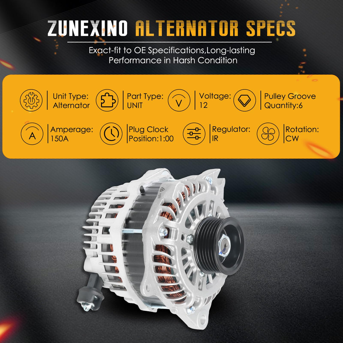 ZuneXino alternator pulley close-up highlighting six-groove design for stable belt drive