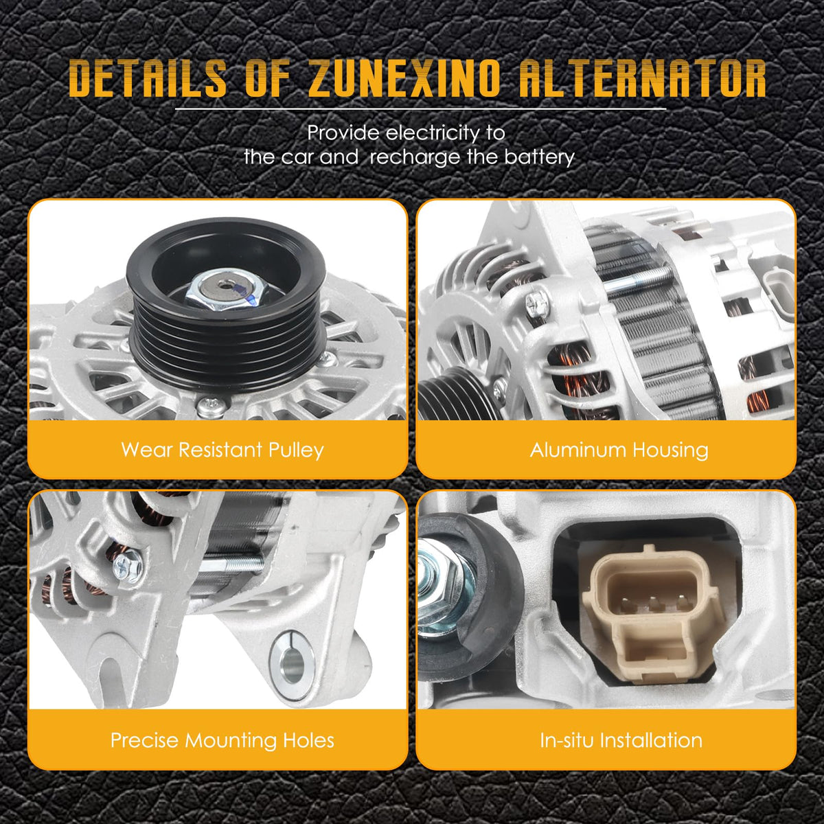 ZuneXino alternator installed in engine bay demonstrating correct fitment and easy replacement