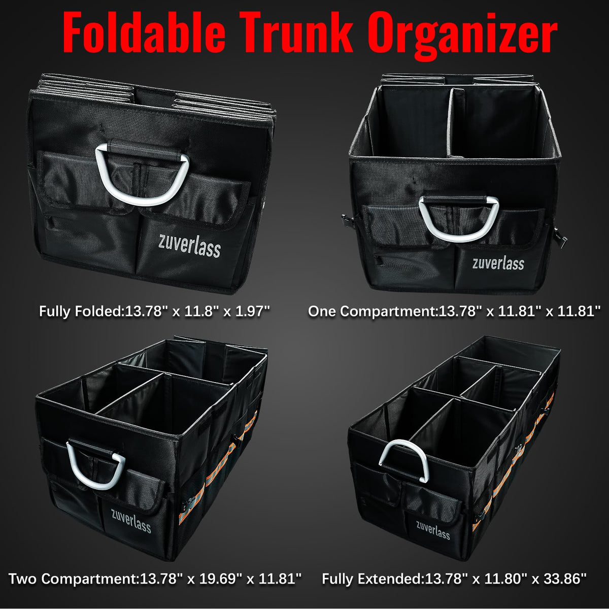 zuverlass open interior showing three compartments and removable dividers
