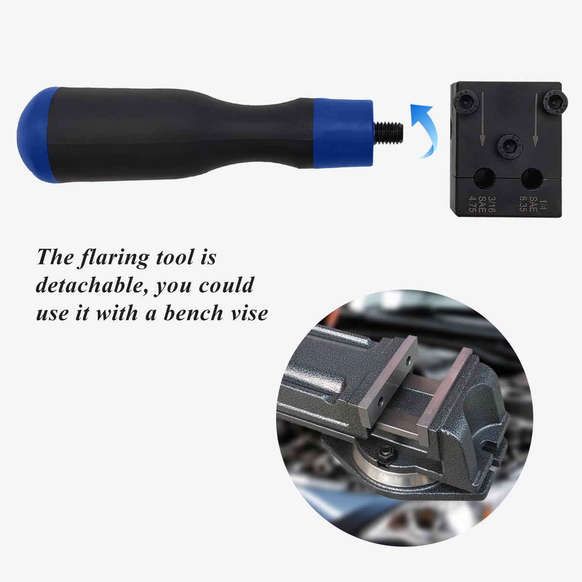ZUXUSE tool in use under vehicle demonstrating on-vehicle flaring without tube removal