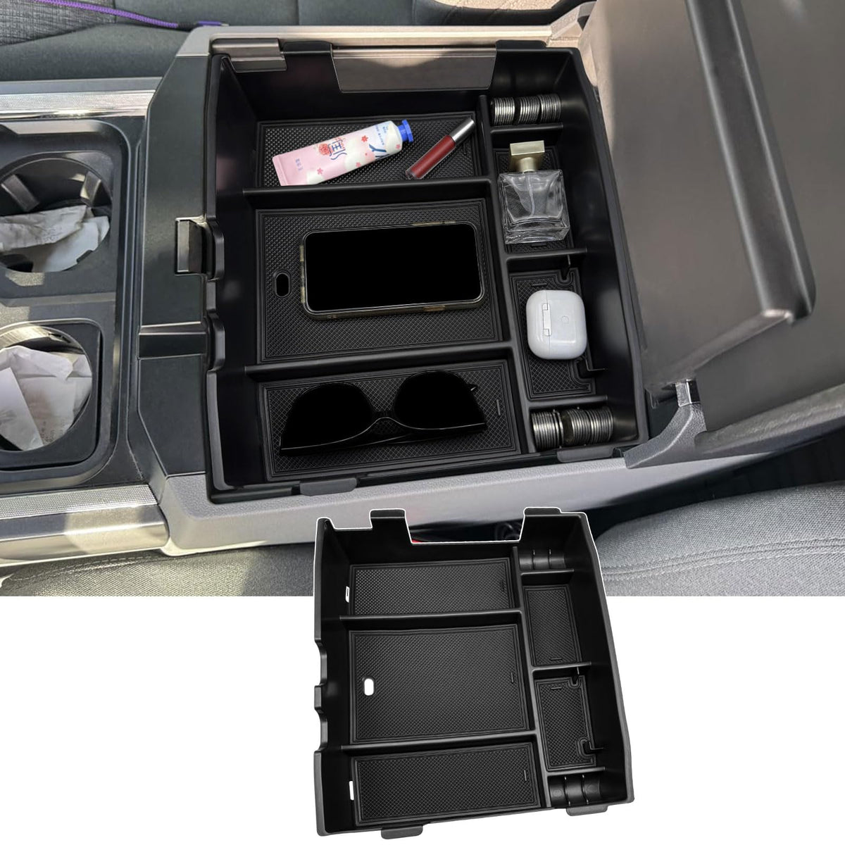 Zxiaochun front view of console tray showing organized compartments and quick access